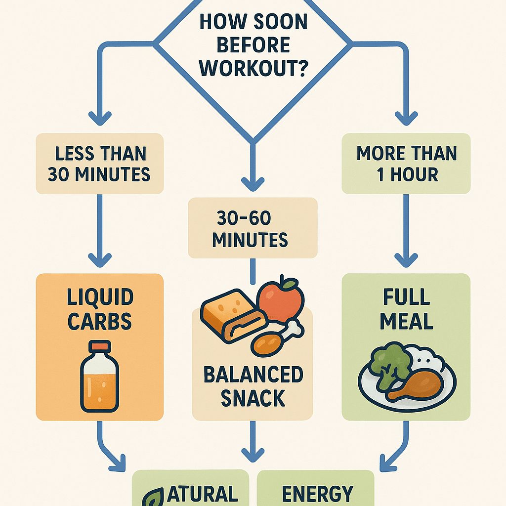 15 Energizing Pre Workout Meal Ideas for Natural Wellness 6 Flowchart guiding pre workout meal ideas based on timing and workout goals for natural wellness