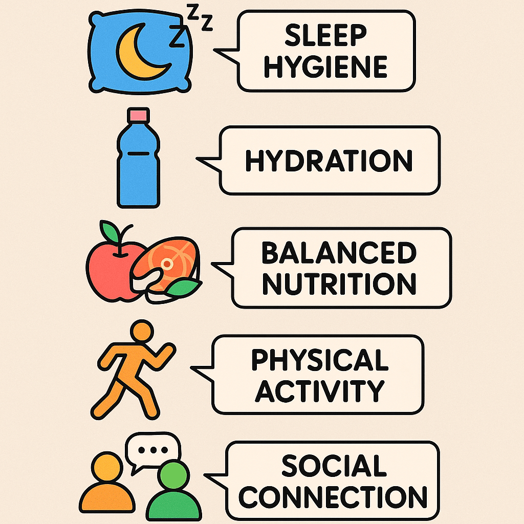 Flowchart of lifestyle tips supporting natural stress management techniques