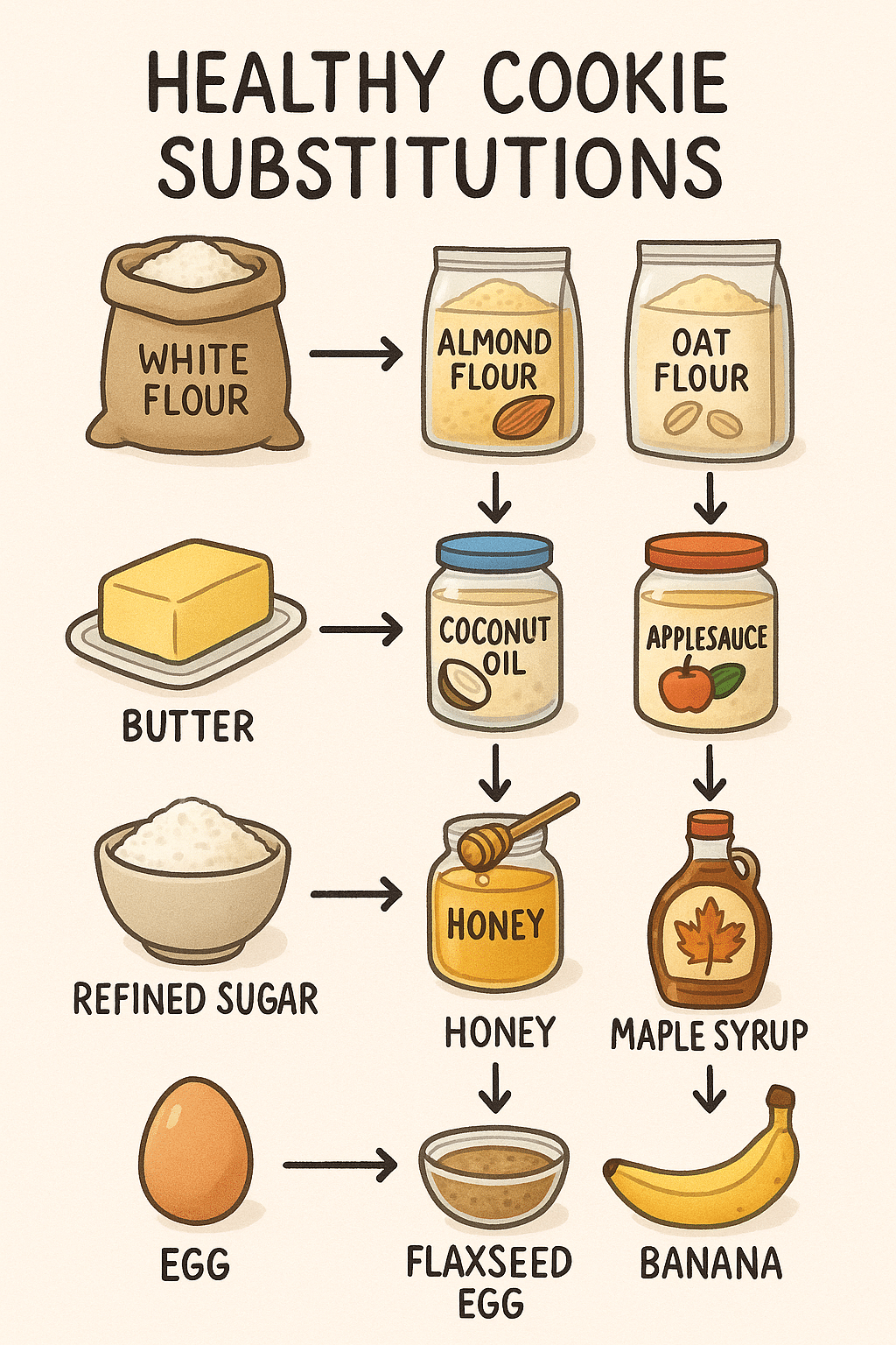 7 Delicious Healthy Cookie Recipes for Nutritious Home Baking 5 Flowchart showing ingredient substitutions for a healthy cookie recipe