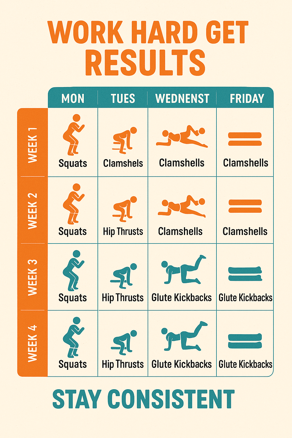 5 Powerful Resistance Band Workouts for Glutes 7 Four week progressive resistance band workouts for glutes calendar with exercise icons and difficult