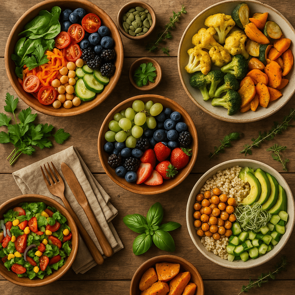 15 Delicious Gluten Free Healthy Recipes for Natural Wellness 10 Fresh and vibrant gluten free healthy recipes for natural wellness displayed on a rustic wooden table