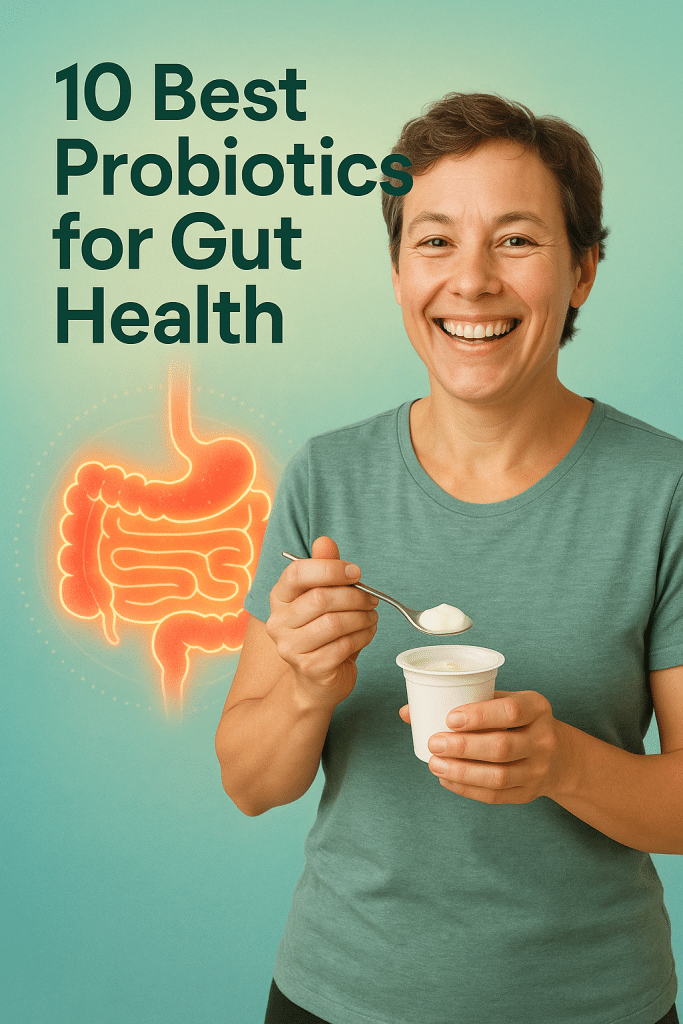 10 Best Probiotics for Gut Health: Trusted Picks for Wellness 9 Health-conscious adult with probiotic yogurt and glowing gut representing best probiotics for gut health