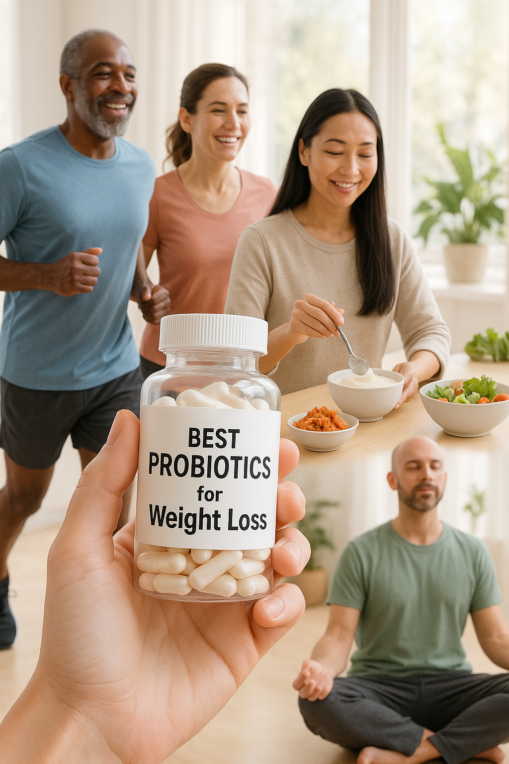 7 Best Probiotics for Weight Loss to Boost Your Wellness 6 Health conscious adults using best probiotics for weight loss alongside wellness activities