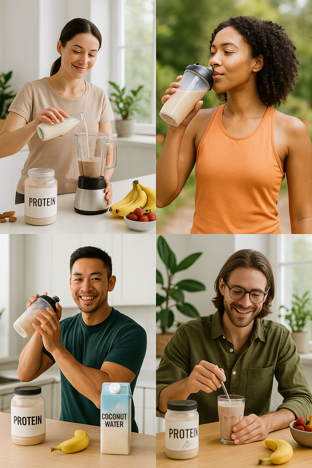 8 Best Dairy Free Protein Shakes for Balanced Nutrition 7 Health conscious individuals preparing and enjoying best dairy free protein shakes in bright natura