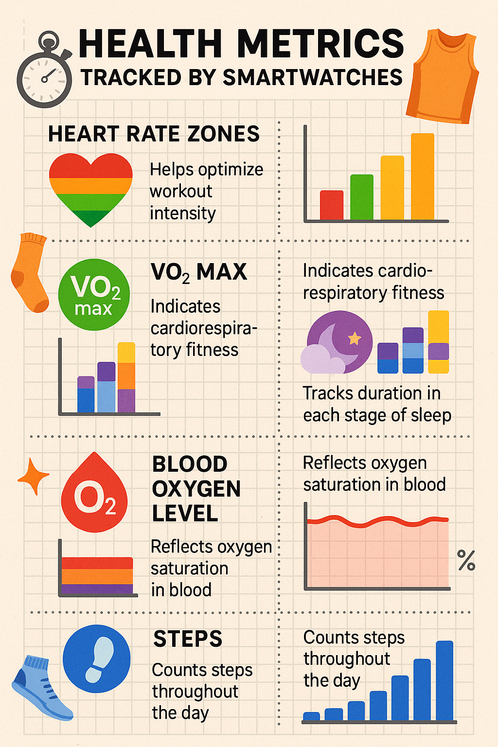 7 Best Smartwatches for Fitness Tracking to Boost Your Workouts 3 Health metrics tracked by best smartwatch for fitness tracking illustrated in chart