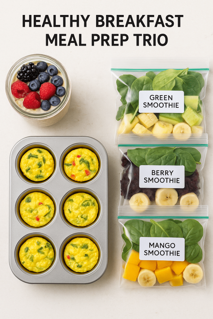 15 Healthy Meal Prep Ideas Women Swear By for Energy and Balance 4 Healthy meal prep breakfast ideas including overnight oats egg muffins and smoothie packs