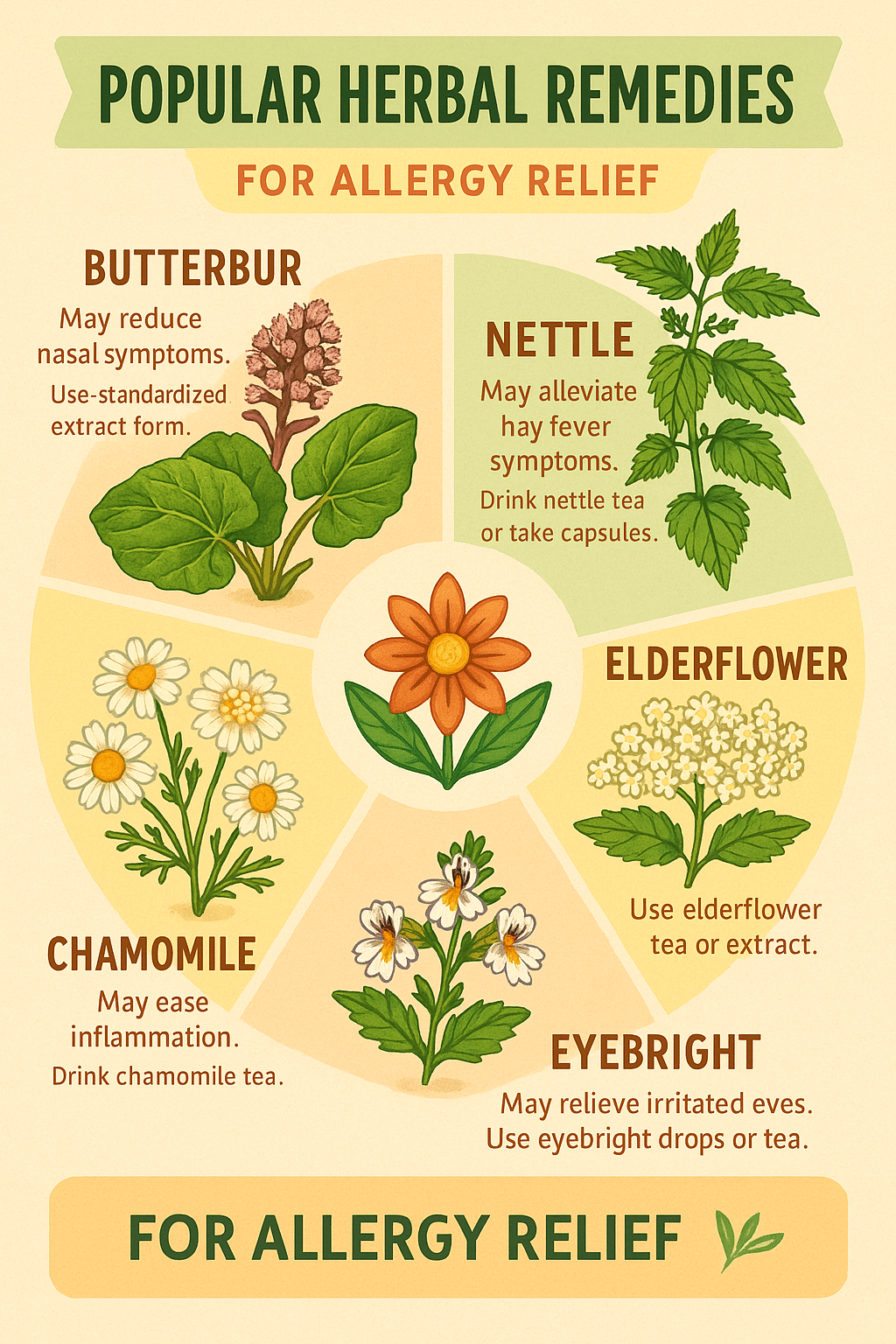 5 Powerful Herbal Remedies for Seasonal Allergies Relief 3 Herbal remedies for seasonal allergies with detailed herb illustrations and benefits in a natural we