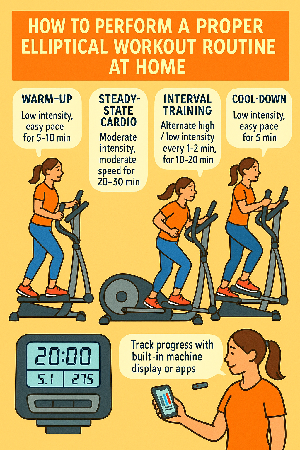 7 Best Elliptical Machines for Home: Effective & Low-Impact Workouts 6 Illustrated elliptical workout routine guide for best elliptical machines for home users