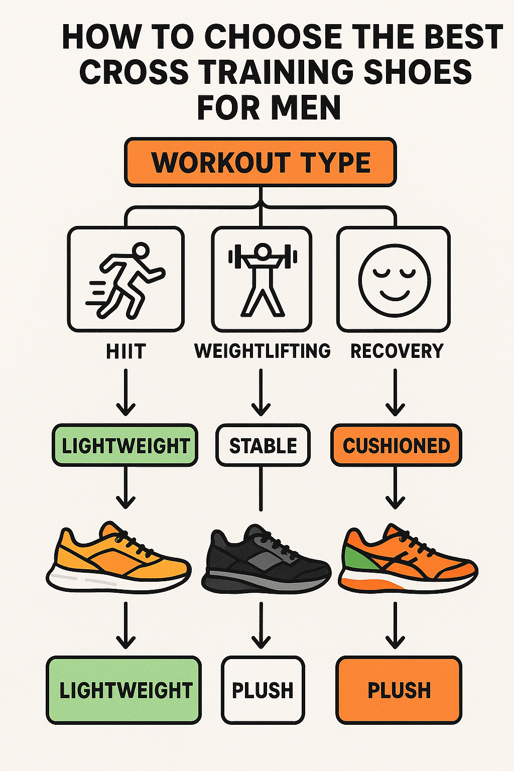 7 Best Cross Training Shoes for Men to Boost Your Workouts 6 Illustrated guide chart for choosing best cross training shoes for men based on workout type