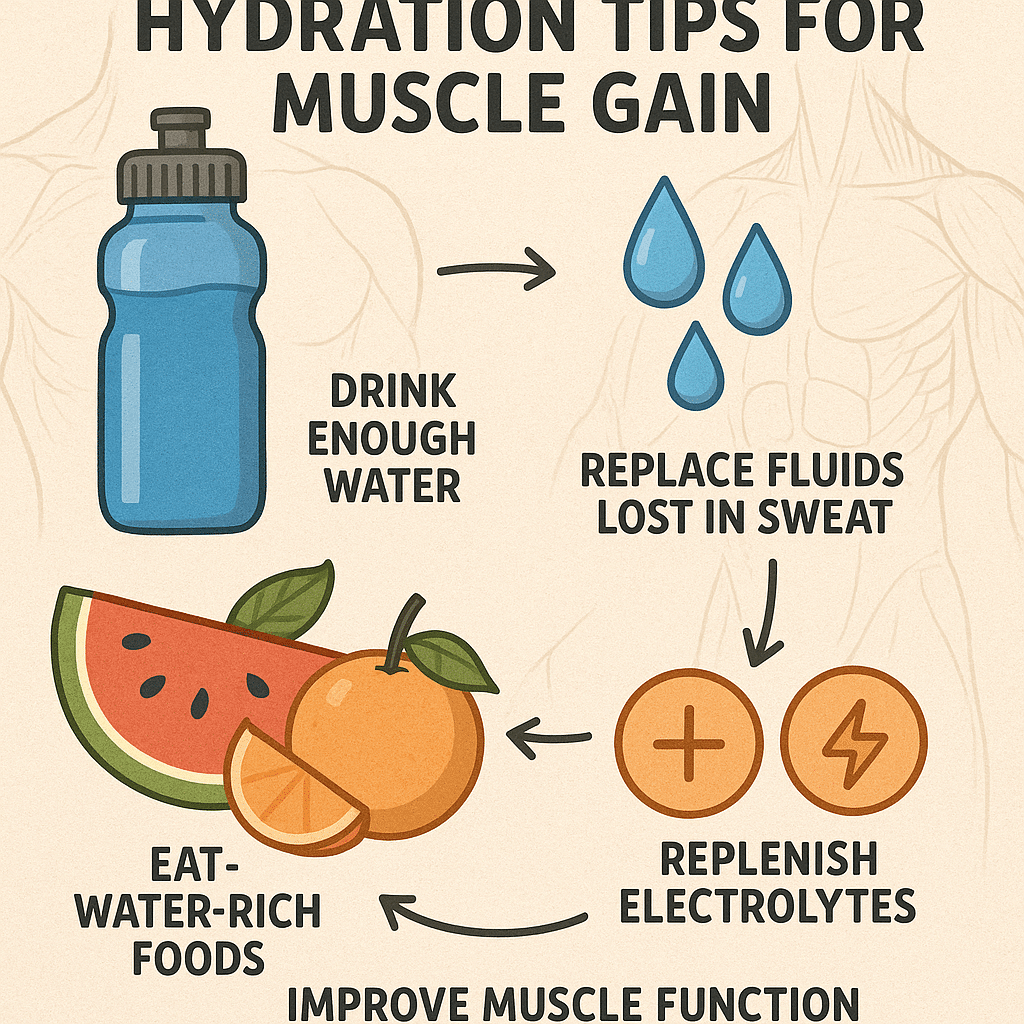 15 Essential Steps for the Best Diet Plan for Muscle Gain 6 Illustrated hydration guide for the best diet plan for muscle gain emphasizing water and electrolyte
