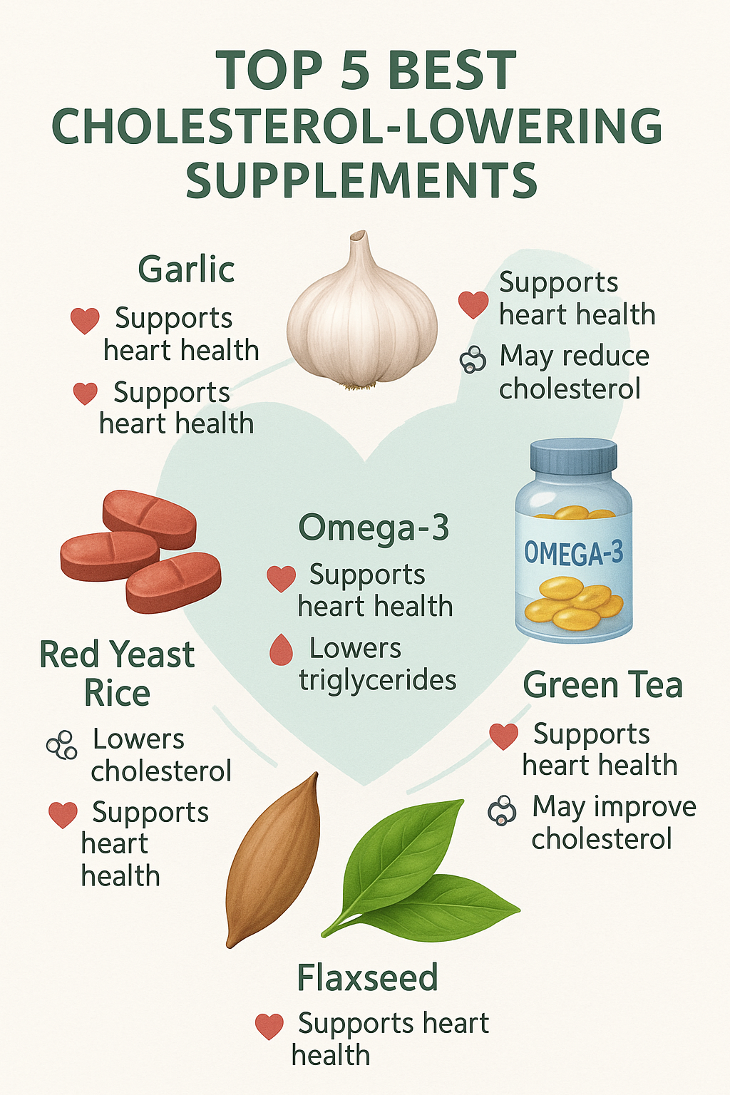 8 Best Cholesterol Lowering Supplements for Balanced Heart Health 3 Illustrated key benefits of the best cholesterol lowering supplements for heart health