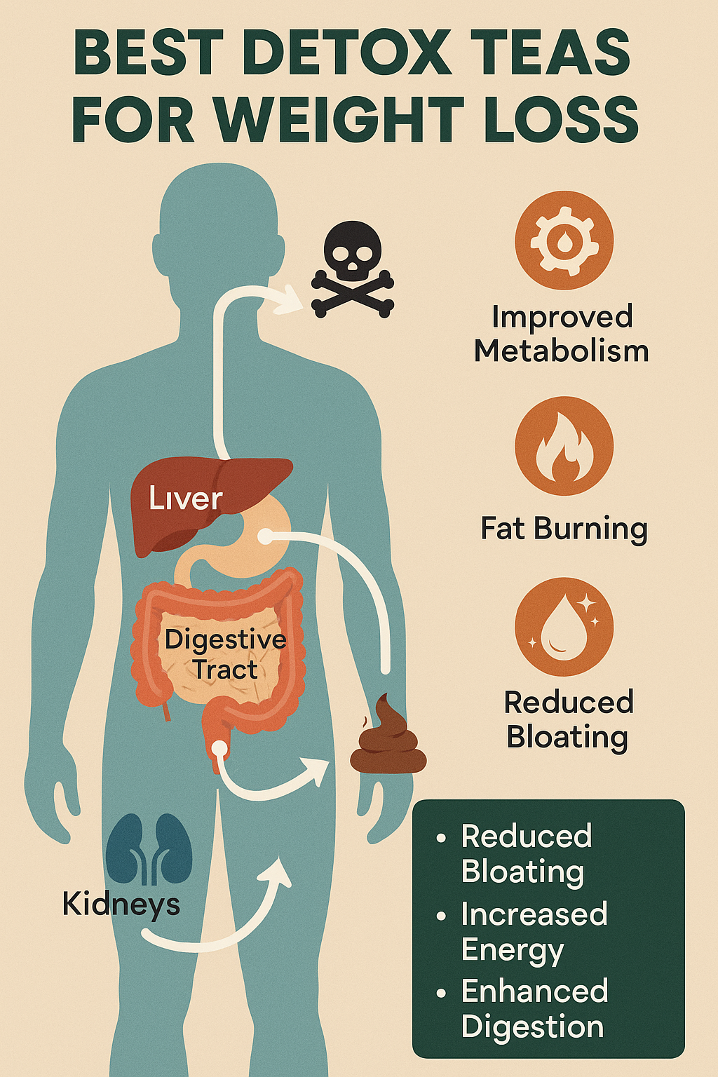 8 Best Detox Teas for Weight Loss That Really Work 5 Illustration of detoxifying effects of best detox teas for weight loss on key body organs