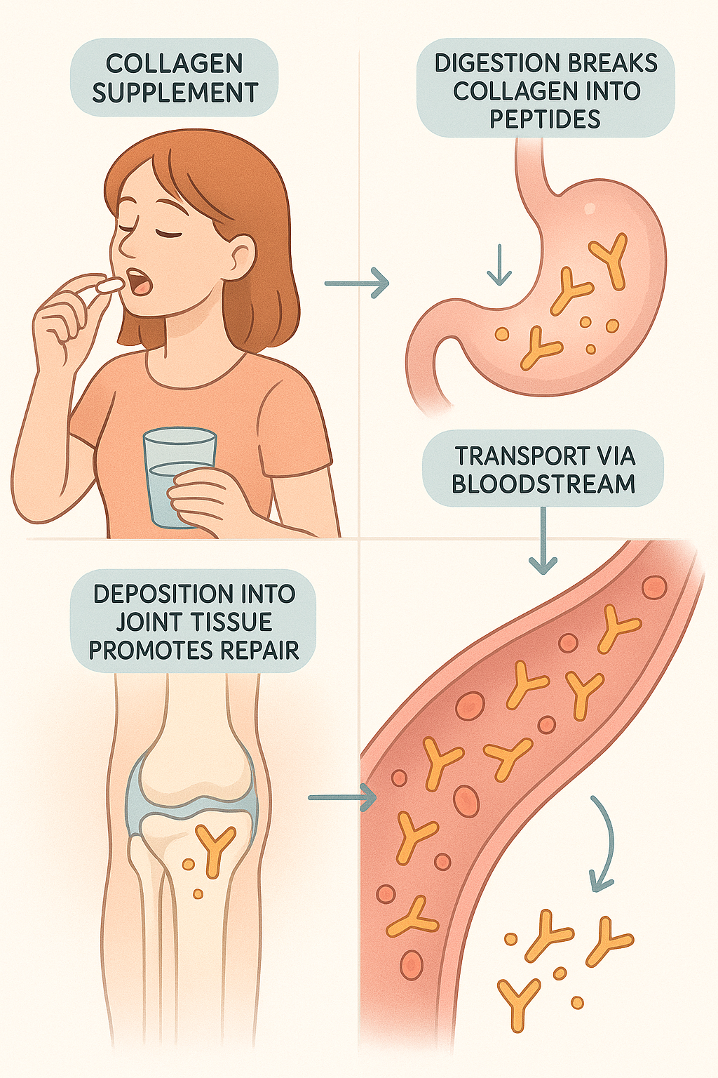 7 Best Collagen Supplements for Joints to Boost Recovery 5 Illustration of how best collagen supplements for joints are absorbed and aid joint repair