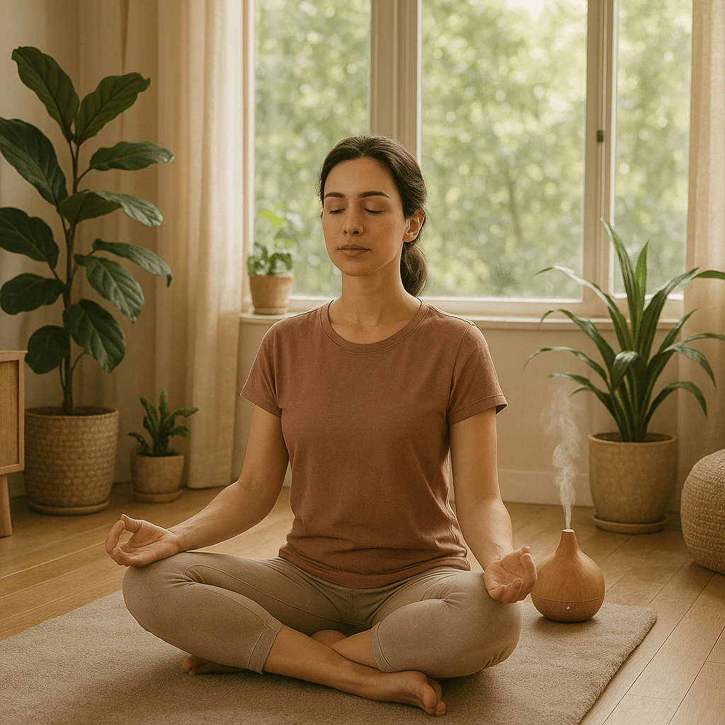 Illustration of mindfulness meditation as a natural stress management technique
