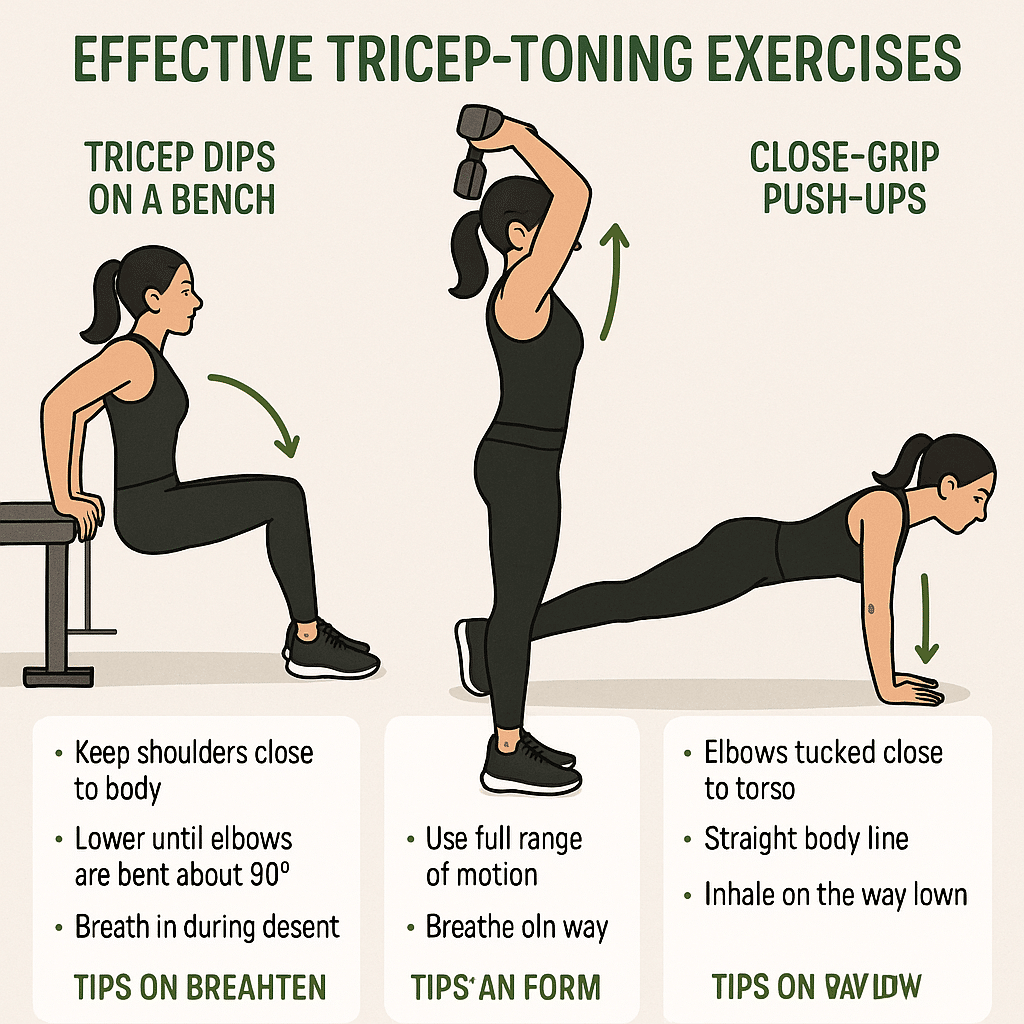 15 Best Exercises for Toning Arms Naturally and Effectively 5 Illustration of tricep toning exercises demonstrating best exercises for toning arms