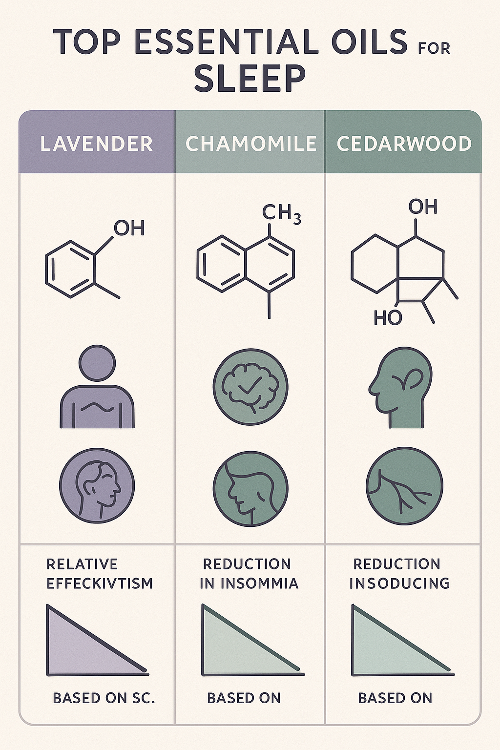 7 Best Essential Oils for Sleep to Boost Your Rest Naturally 6 Illustrations comparing molecular profiles of best essential oils for sleep