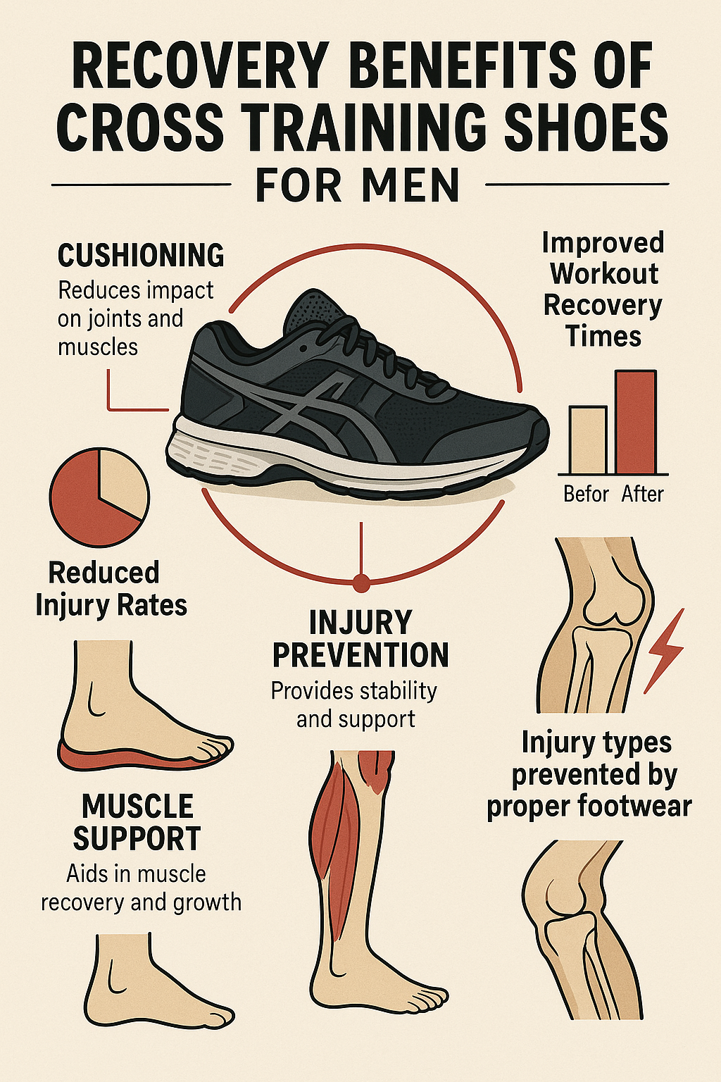7 Best Cross Training Shoes for Men to Boost Your Workouts 7 Infographic displaying recovery benefits and injury prevention of best cross training shoes for men