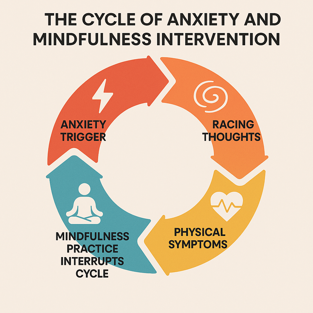 15 Proven Mindfulness Techniques for Anxiety Relief 4 Infographic explaining how mindfulness for anxiety breaks the anxiety cycle