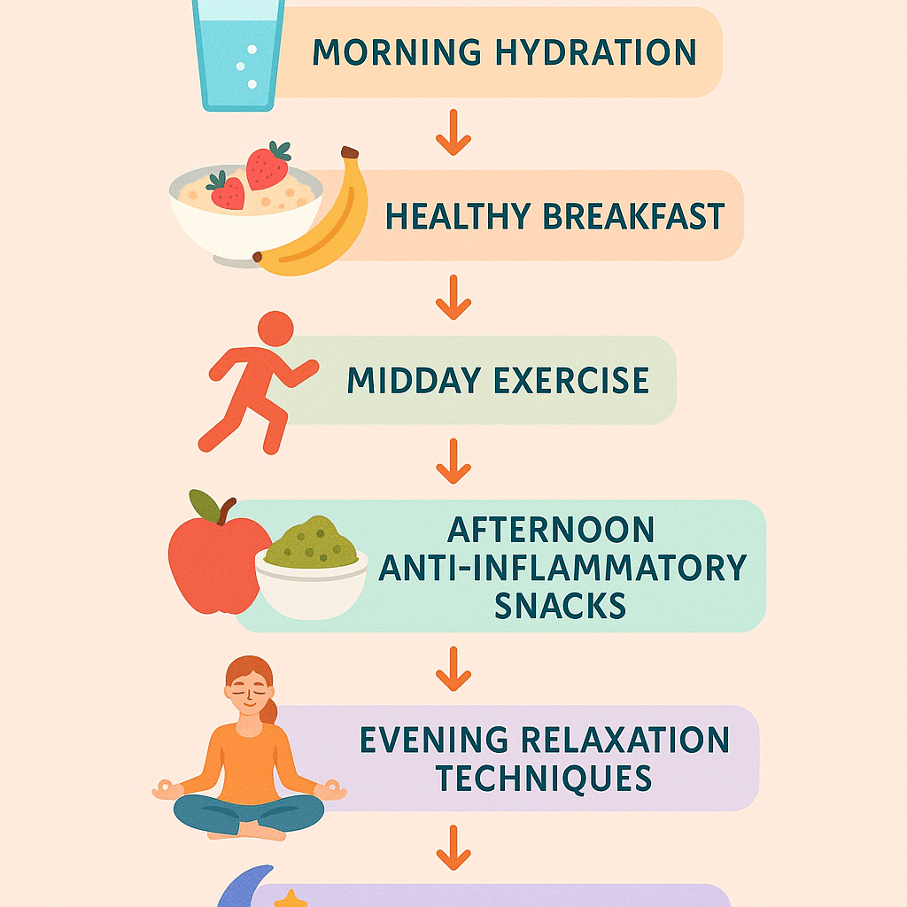 Infographic flowchart of daily habits to reduce inflammation naturally