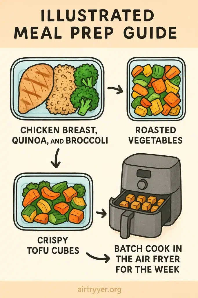 15 Best Healthy Air Fryer Recipes Women Love for Quick & Guilt-Free Meals 6 Infographic guide showing how to meal prep healthy air fryer recipes for a week