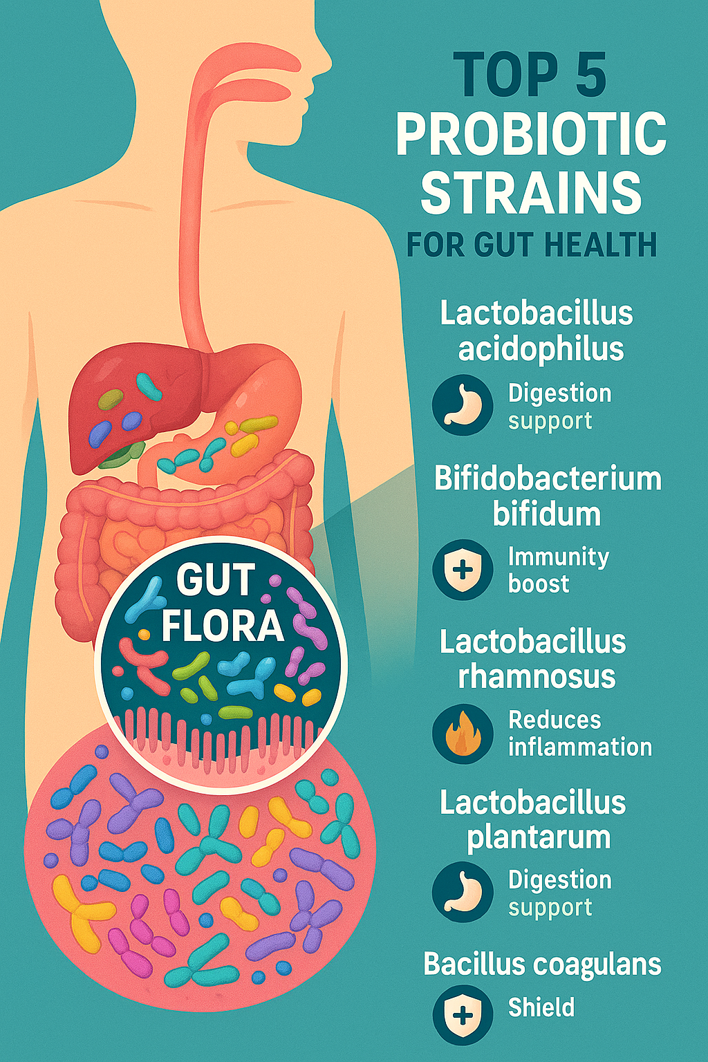 10 Best Probiotics for Gut Health: Trusted Picks for Wellness 3 Infographic highlighting best probiotics for gut health with top strains and gut flora illustration