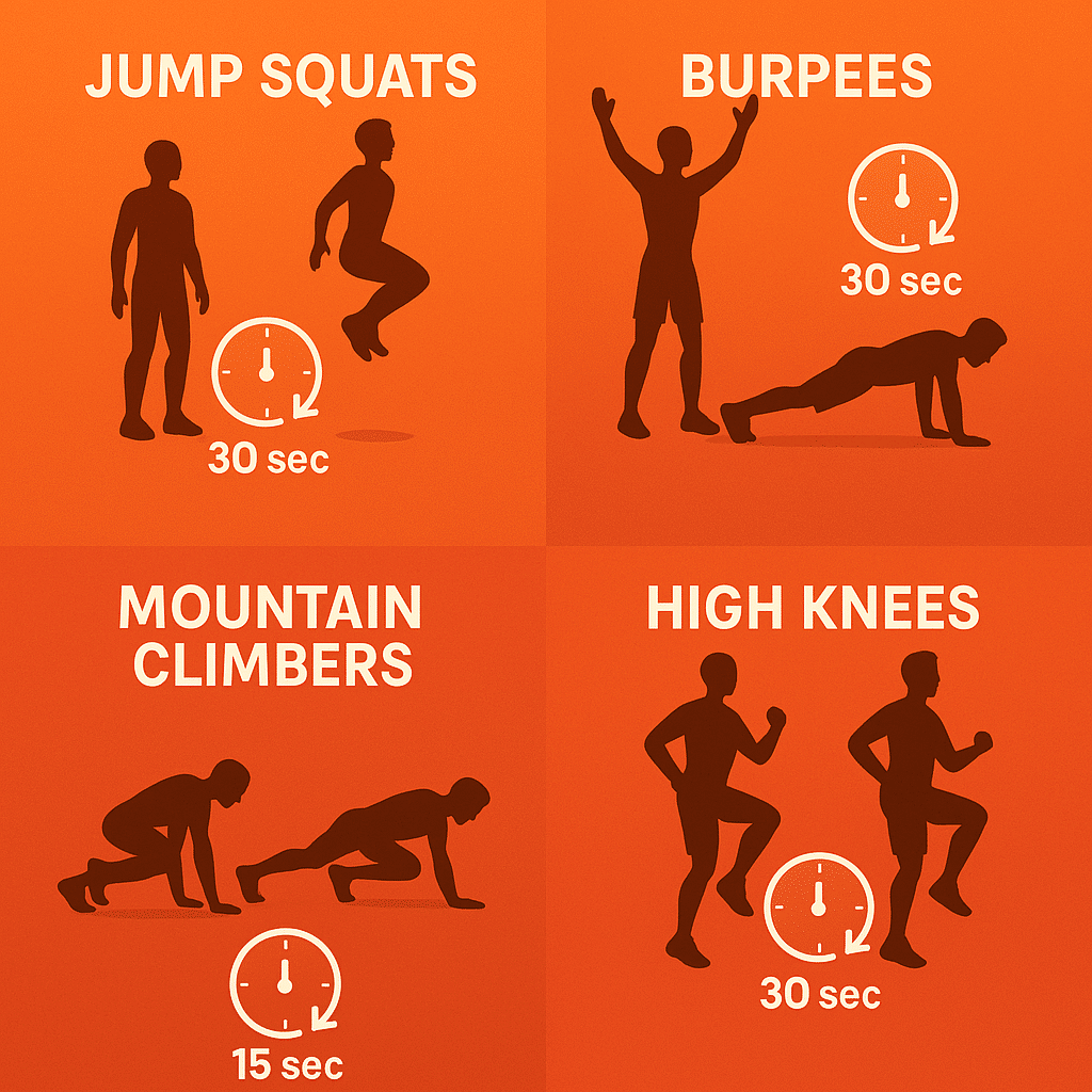 12 Powerful HIIT Workouts for Fat Burning Success 3 Infographic illustrating 30 second HIIT workouts for fat burning with jump squats burpees mountain