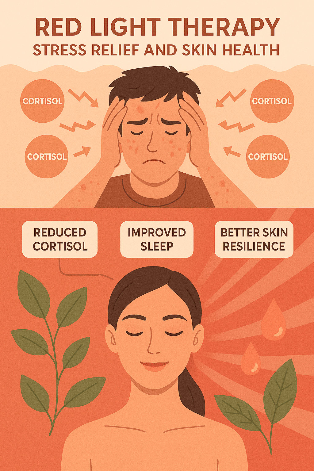 6 Powerful Red Light Therapy Benefits for Skin Health 7 Infographic linking stress relief and red light therapy benefits for skin