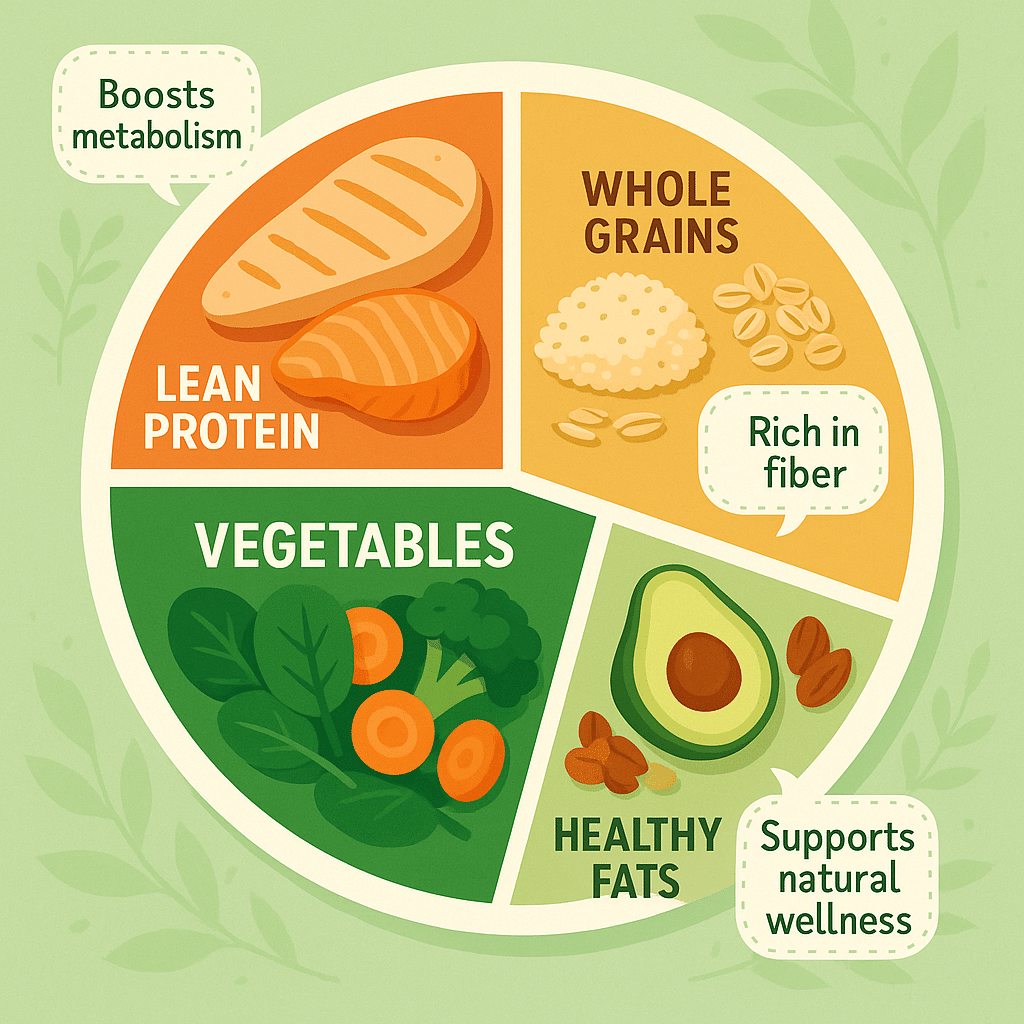 15 Best Diet Plan for Weight Loss Strategies for Natural Wellness 3 Infographic of a balanced plate representing the best diet plan for weight loss with lean protein w