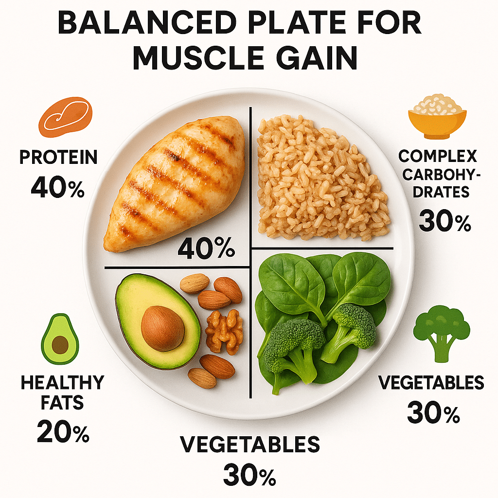 15 Essential Steps for the Best Diet Plan for Muscle Gain 3 Infographic of balanced macronutrients for the best diet plan for muscle gain with protein carbs f