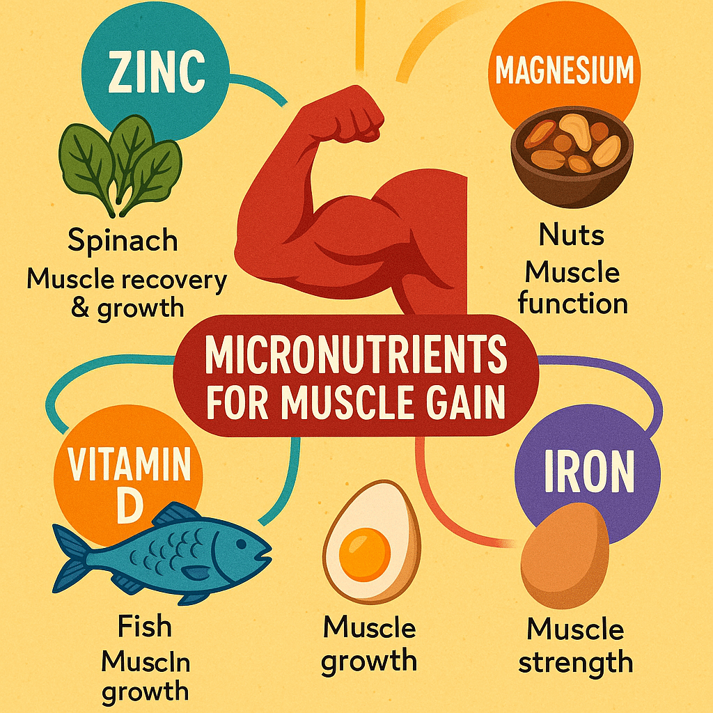 15 Essential Steps for the Best Diet Plan for Muscle Gain 7 Infographic of essential micronutrients for the best diet plan for muscle gain with sources and musc