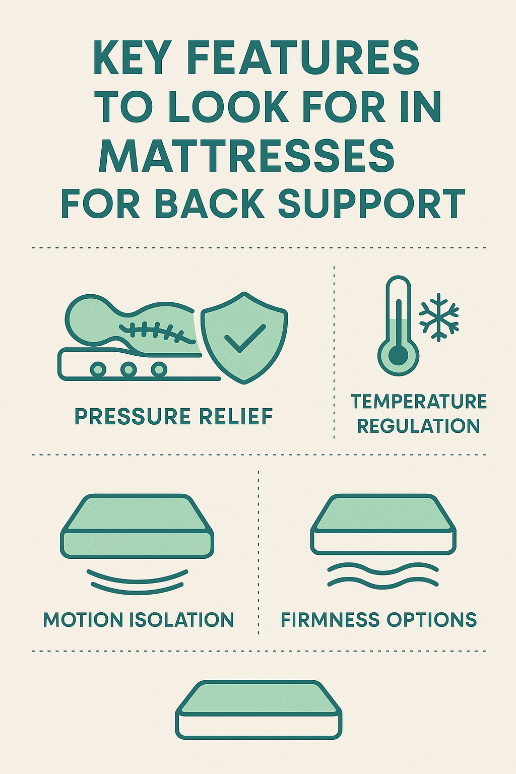 7 Best Mattresses for Back Support: Ultimate Comfort Guide 6 Infographic of key mattress features for best mattresses for back support and wellness