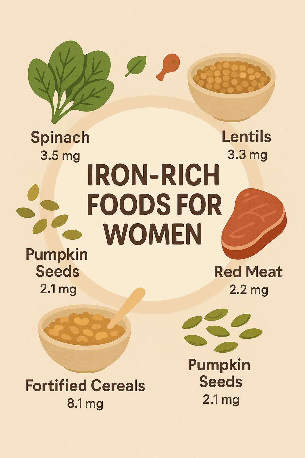 7 Best Iron Supplements for Women for Optimal Health 5 Infographic of natural iron rich foods to complement best iron supplements for women