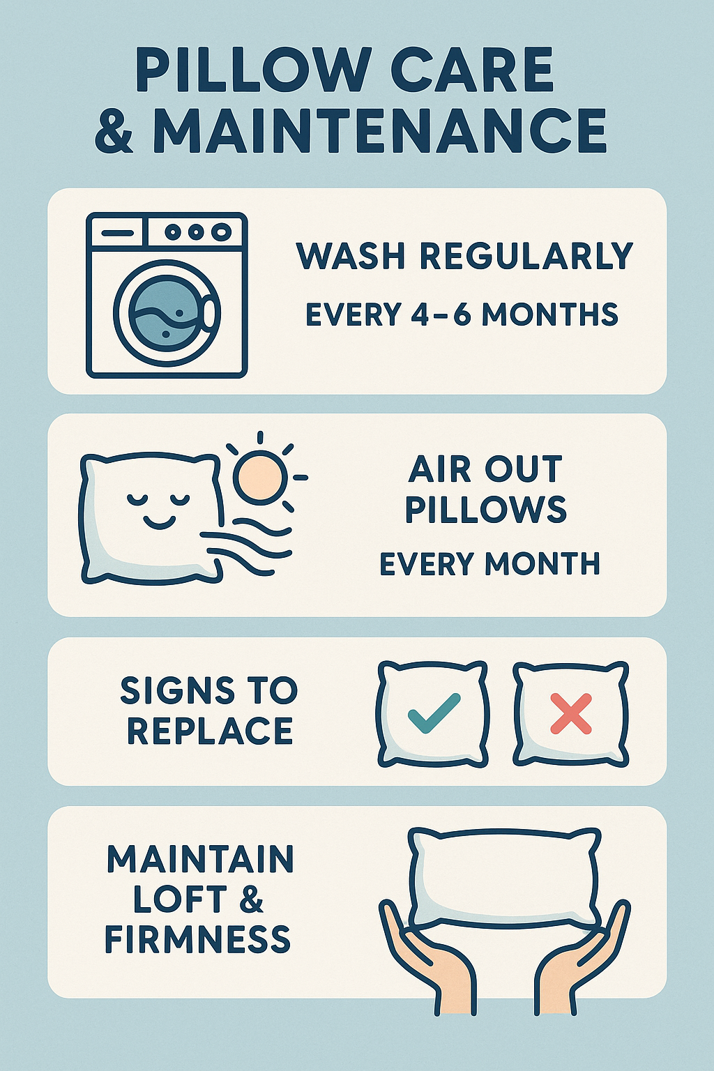 7 Best Pillows for Neck Pain to Improve Your Sleep Quality 6 Infographic on caring for best pillows for neck pain to ensure long lasting support