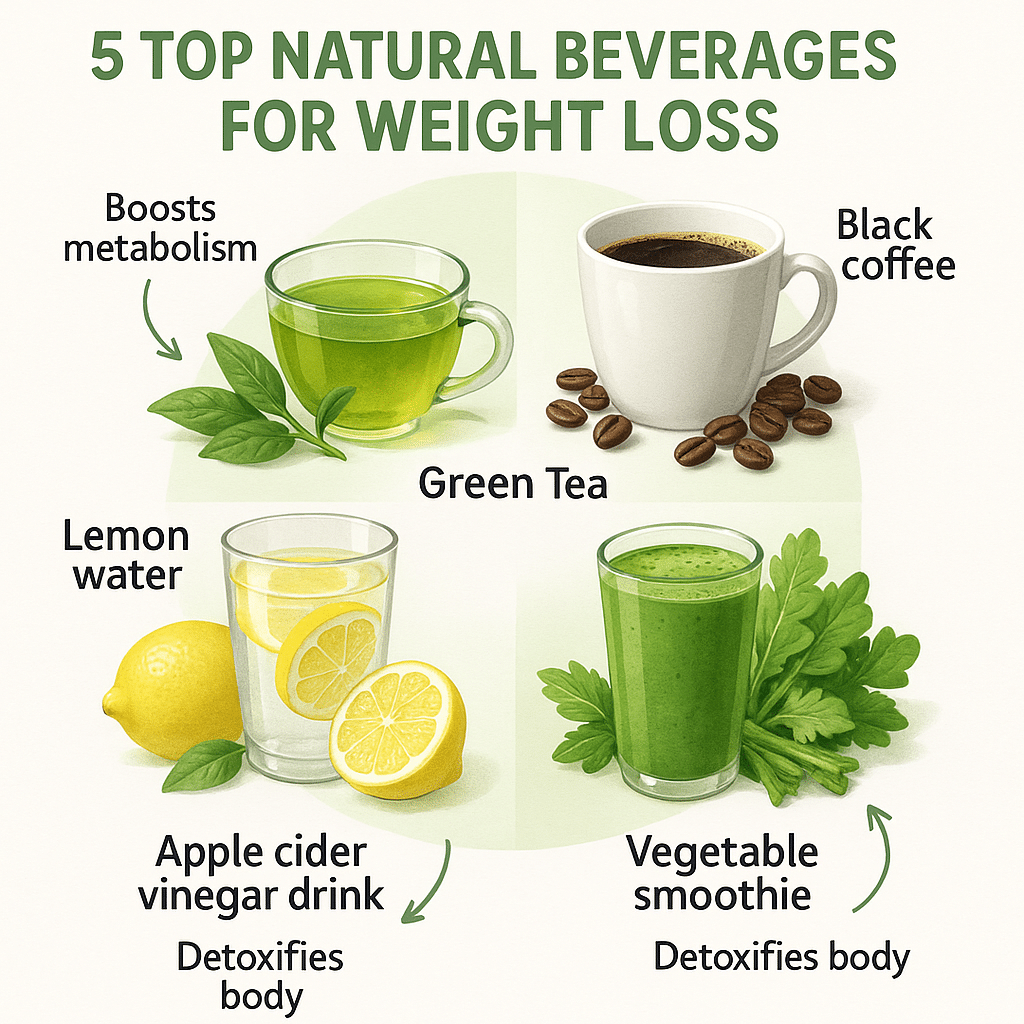 15 Best Drinks for Weight Loss to Boost Your Metabolism Naturally 3 Infographic showing best drinks for weight loss including green tea black coffee lemon water appl