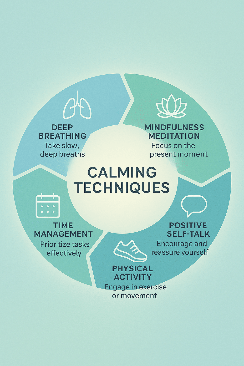 13 Proven Techniques and Tools on How to Stay Calm Under Pressure for Lasting Stress Relief 3 Infographic showing five techniques on how to stay calm under pressure with icons and calming colors