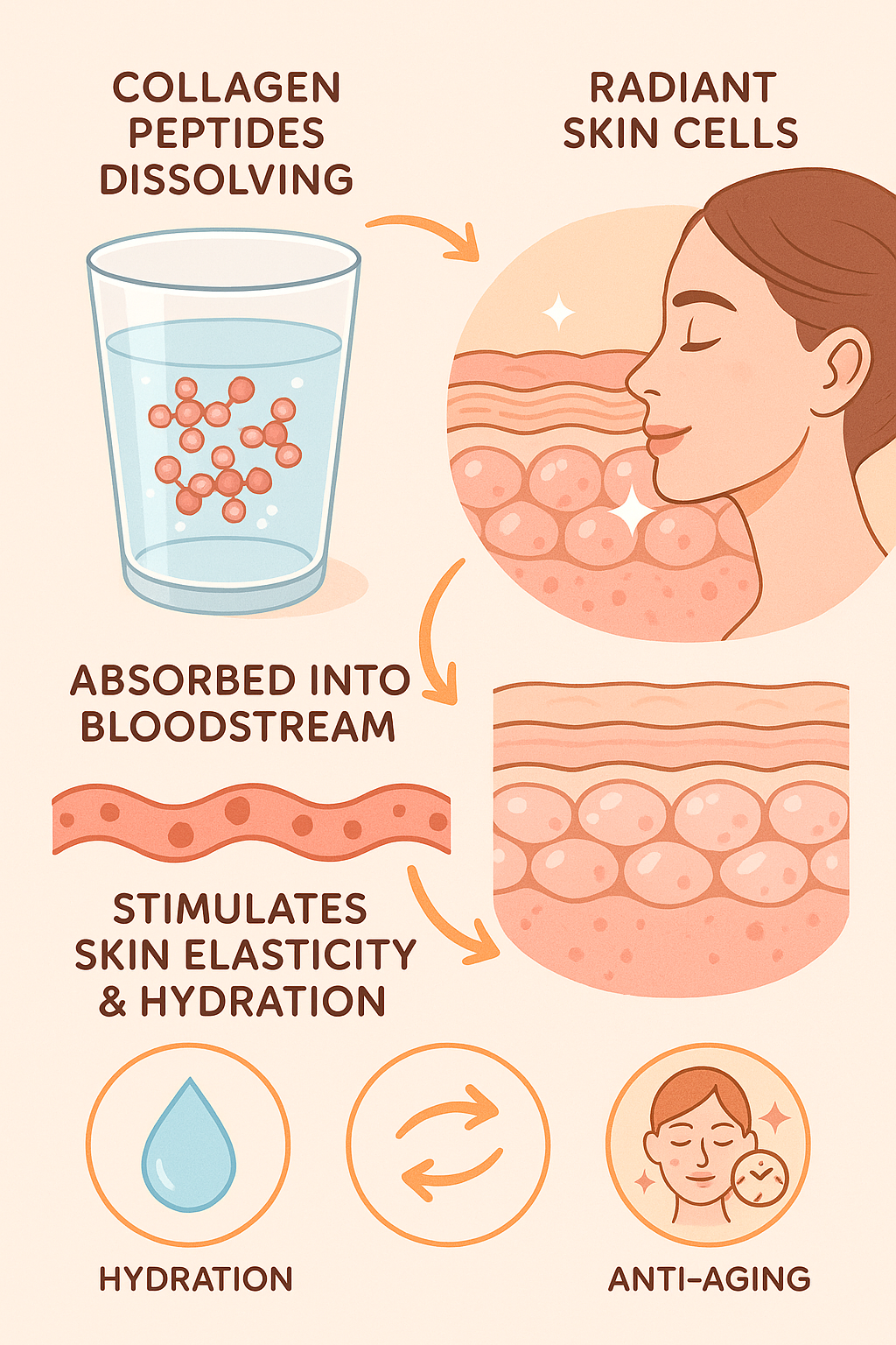 8 Best Collagen Drinks for Skin to Boost Your Radiance 3 Infographic showing how best collagen drinks for skin improve hydration elasticity and anti aging
