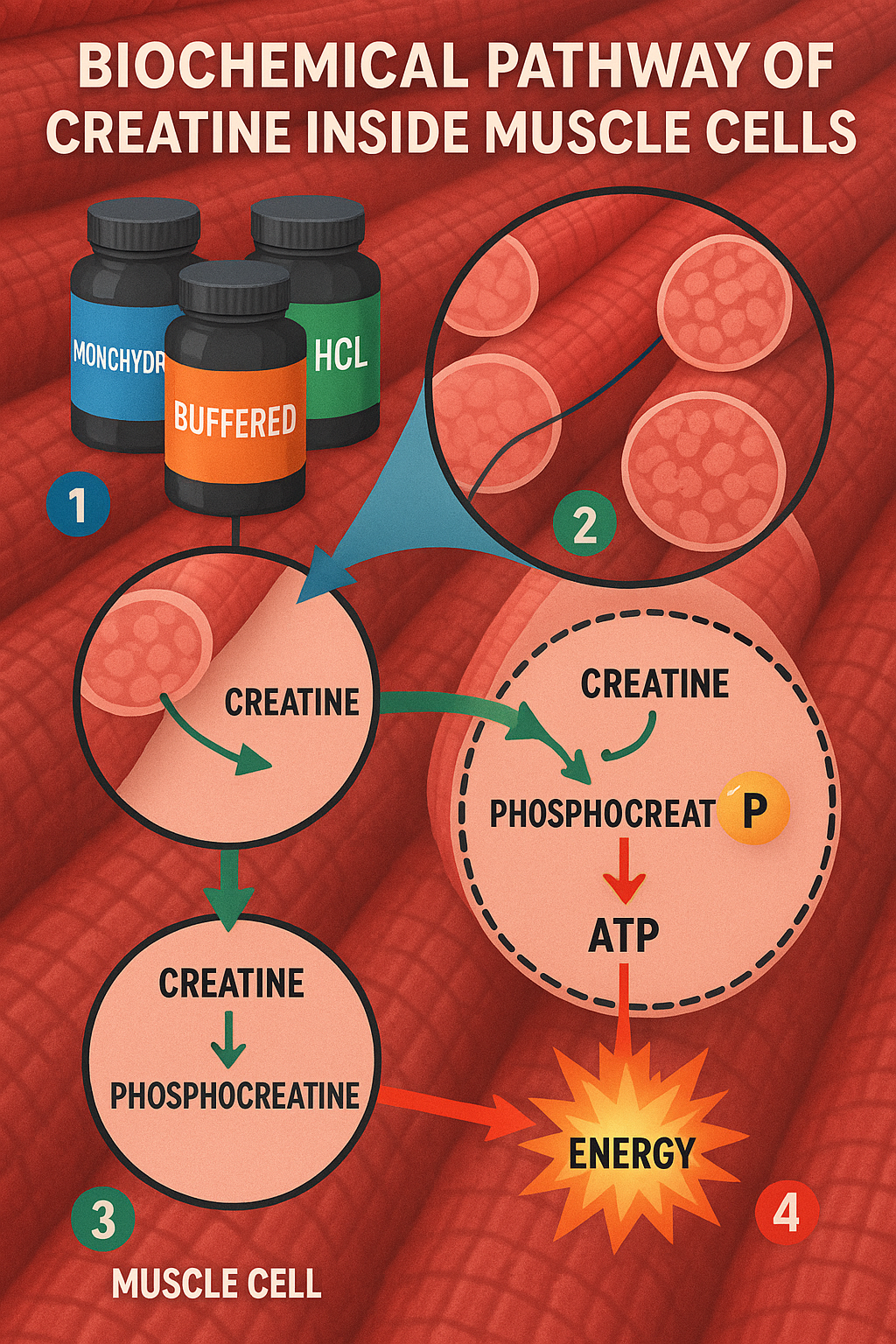 Top 7 Best Creatine for Muscle Growth: Boost Your Gains 3 Infographic showing how the best creatine for muscle growth enhances energy production in muscle cel