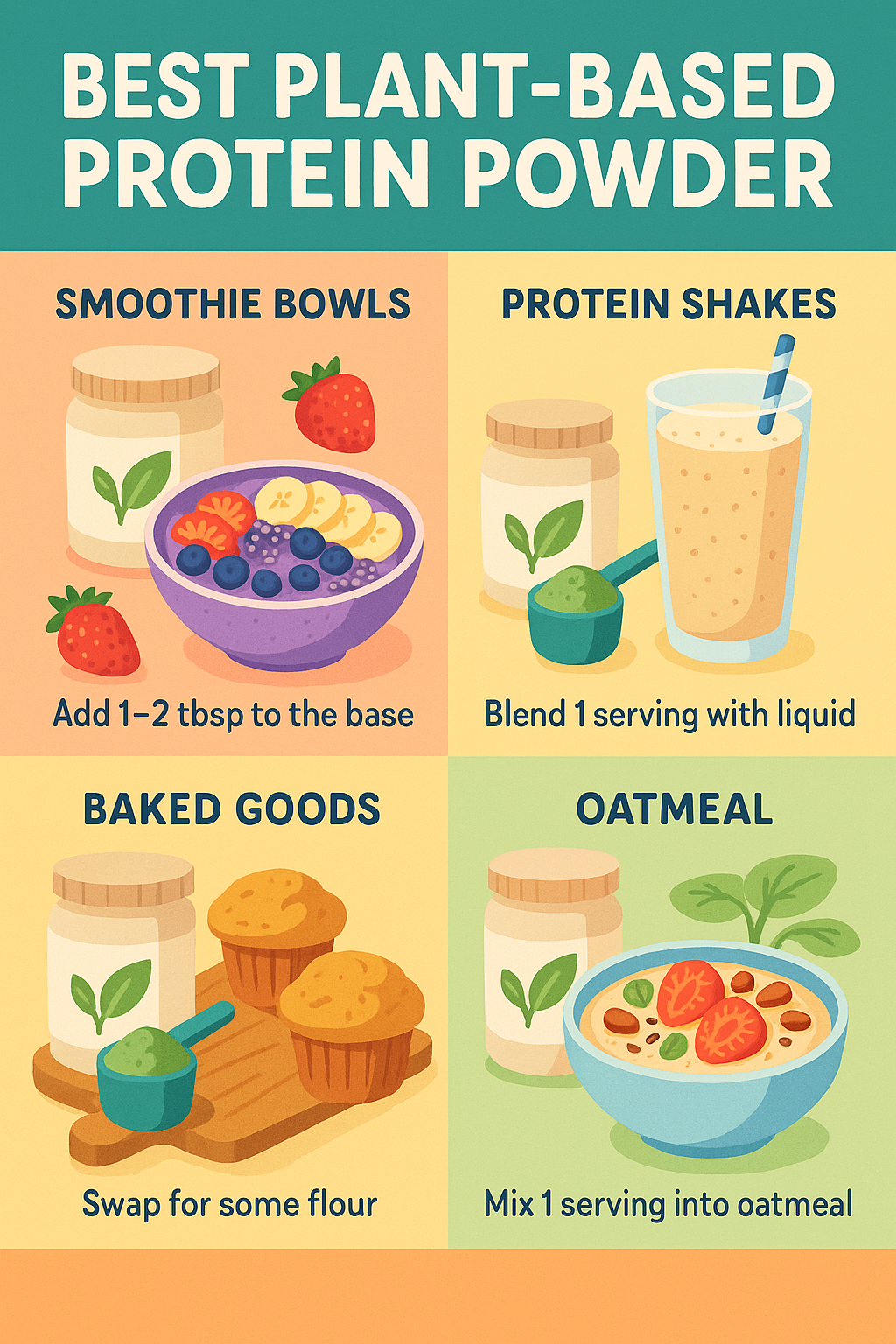 7 Best Plant-Based Protein Powders for Optimal Health 7 Infographic with creative recipes to use best plant based protein powder daily