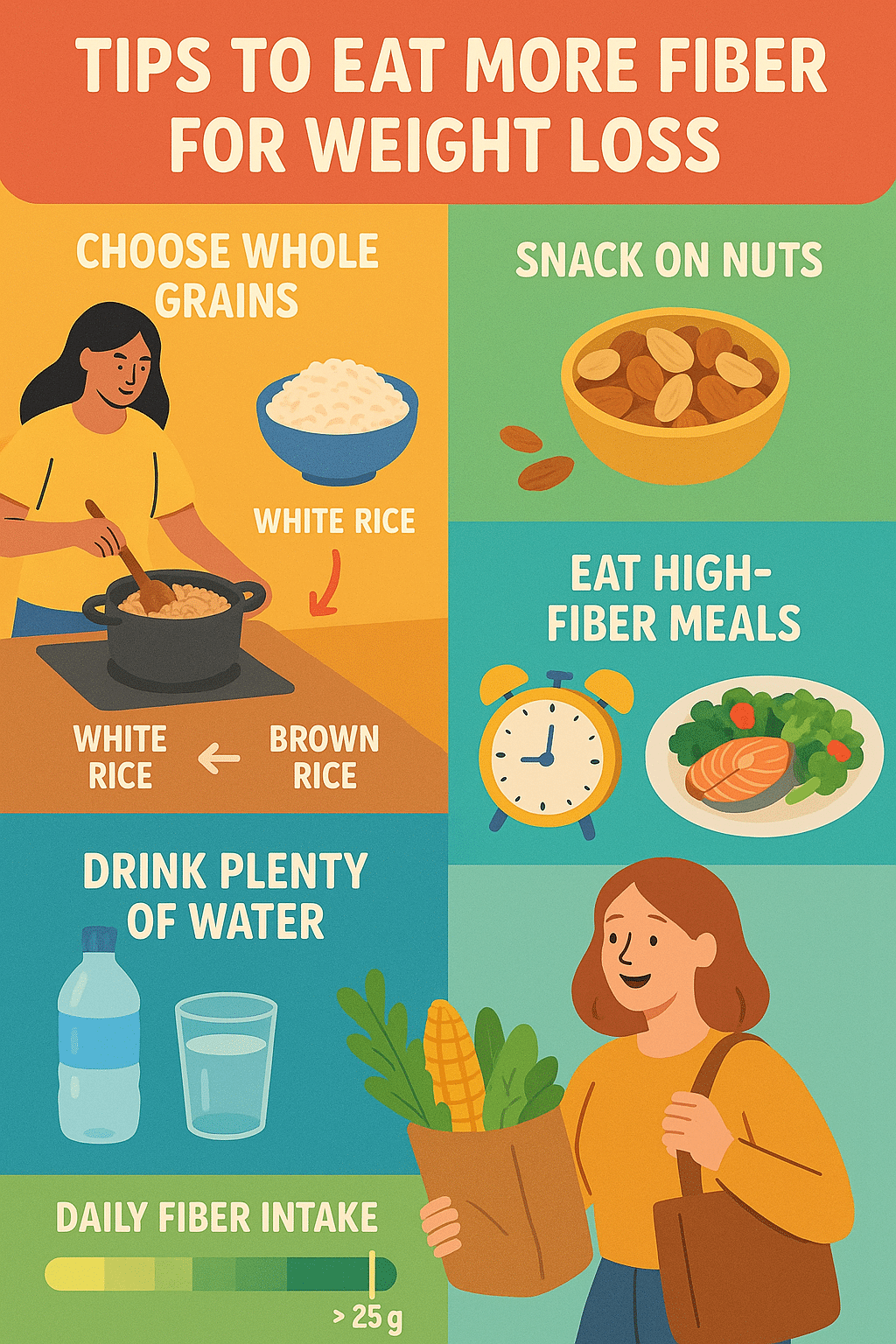 5 Powerful Fiber Rich Foods for Weight Loss You Must Try 7 Infographic with practical tips to add fiber rich foods for weight loss in daily diet