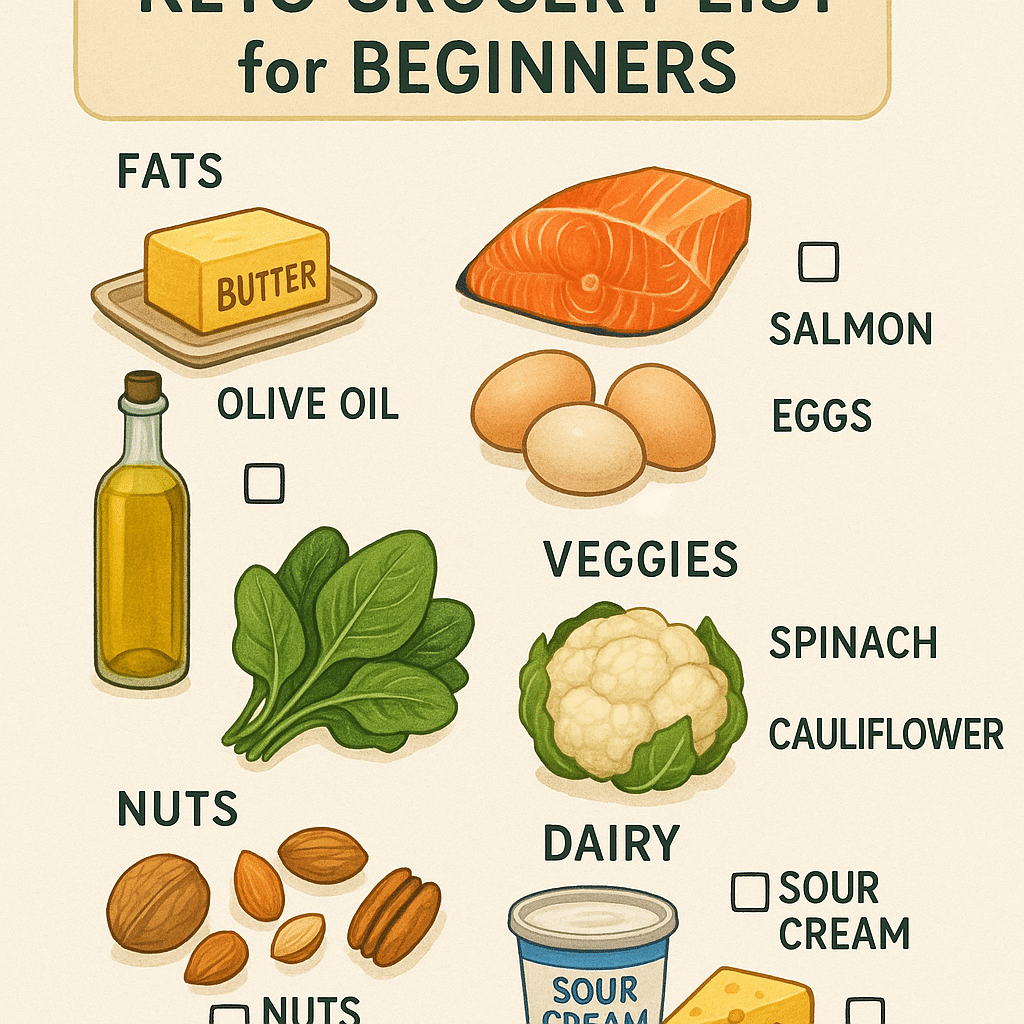 Top 12 Step Keto Diet Plan for Beginners: Easy Natural Wellness 7 Keto diet plan for beginners grocery shopping list with keto friendly foods illustrated