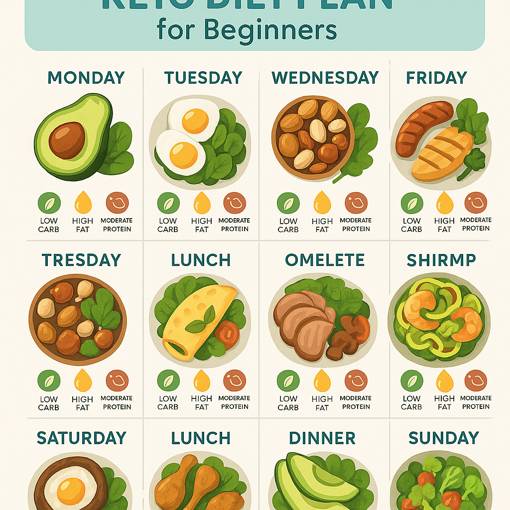 Top 12 Step Keto Diet Plan for Beginners: Easy Natural Wellness 3 Keto diet plan for beginners weekly meal plan infographic with keto friendly foods and macros