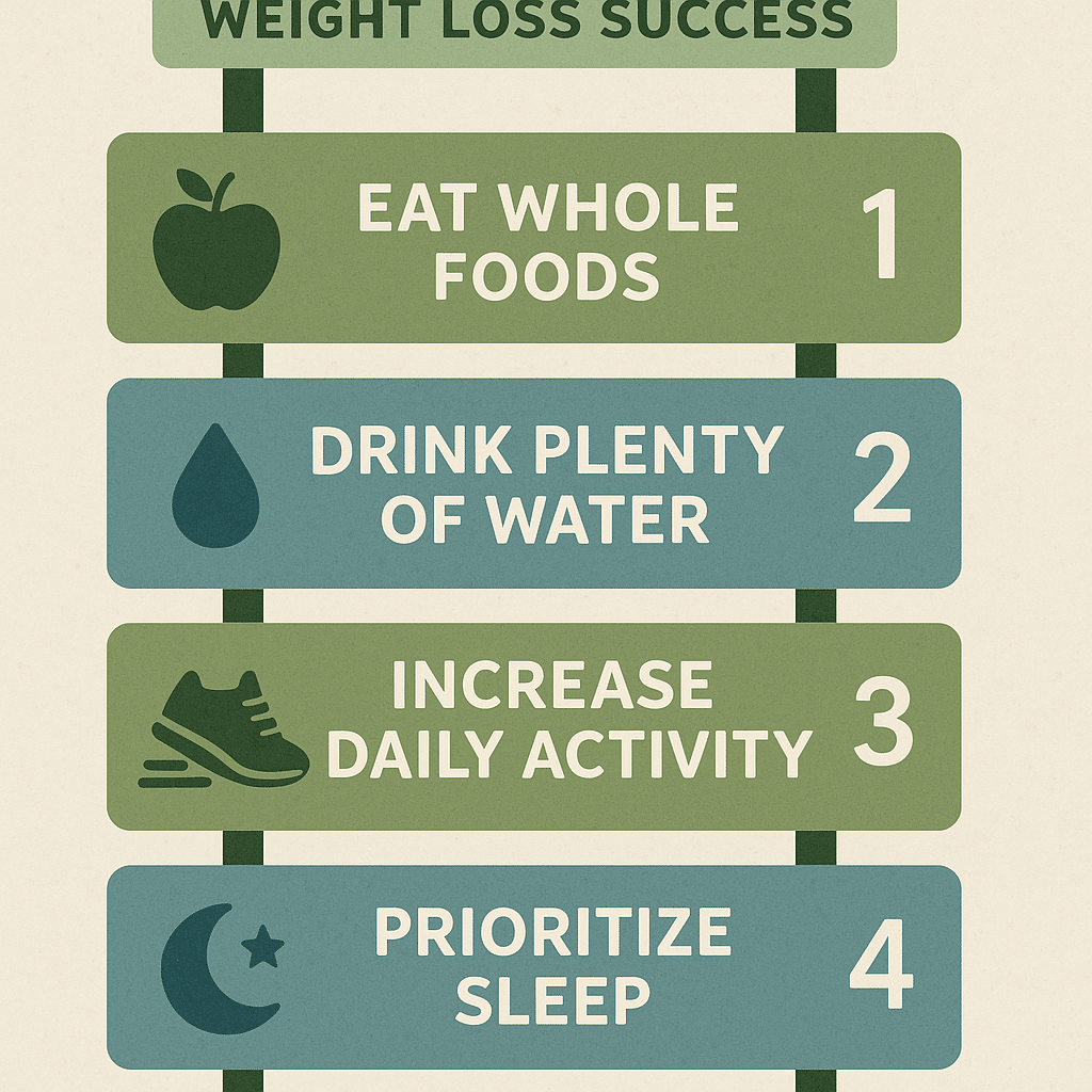 How Many Calories Should I Eat to Lose Weight? 12 Proven Tips for Success 7 Ladder infographic showing natural tips to manage calorie intake and lose weight focused on how man