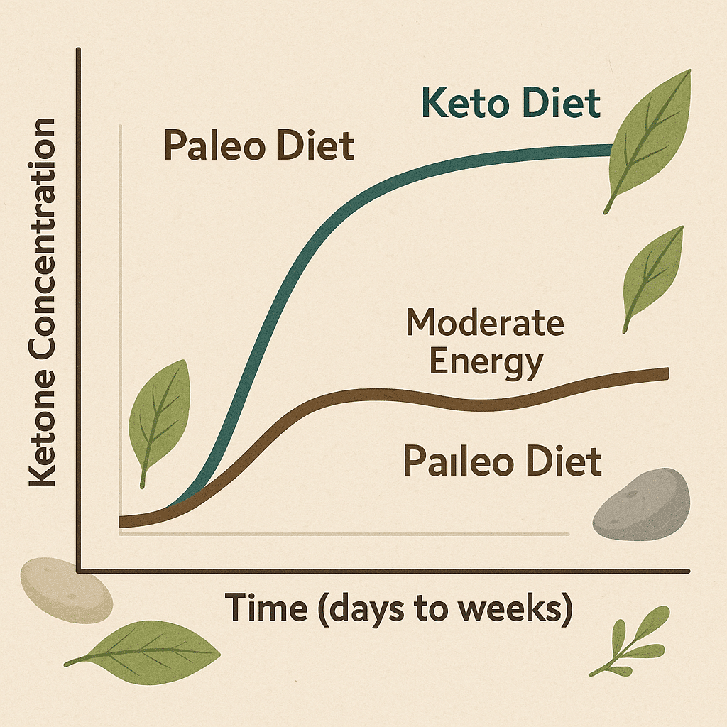 13 Key Differences of Paleo Diet vs Keto Diet for Natural Wellness 5 Line graph comparing blood ketone and energy levels on paleo diet vs keto diet for natural wellness