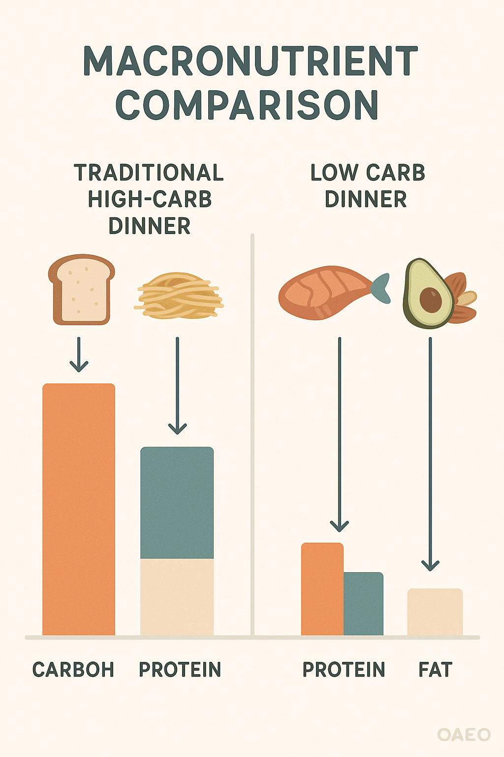 5 Irresistible Low Carb Meal Ideas for Dinner to Boost Health 4 Macronutrient comparison chart highlighting low carb meal ideas for dinner versus high carb meals