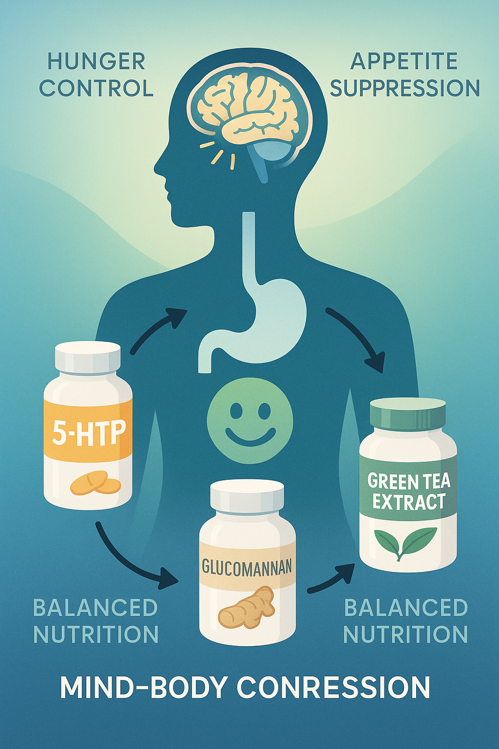 8 Best Appetite Suppressant Supplements for Effective Hunger Control 7 Mind body graphic showing how best appetite suppressant supplements influence hunger control and moo
