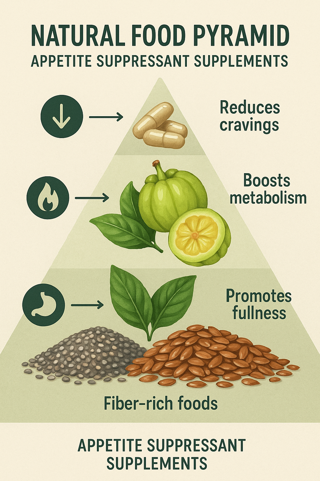 8 Best Appetite Suppressant Supplements for Effective Hunger Control 3 Natural food pyramid infographic illustrating best appetite suppressant supplements and their hunger