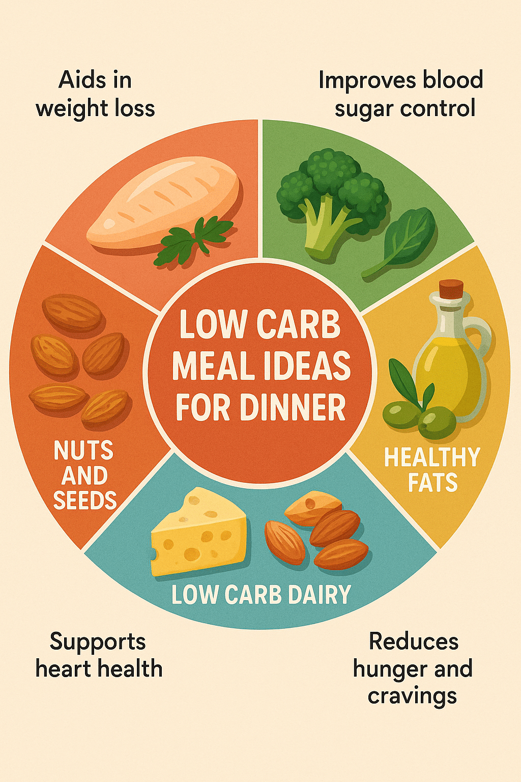 5 Irresistible Low Carb Meal Ideas for Dinner to Boost Health 6 Nutrition wheel showing food groups for balanced low carb meal ideas for dinner