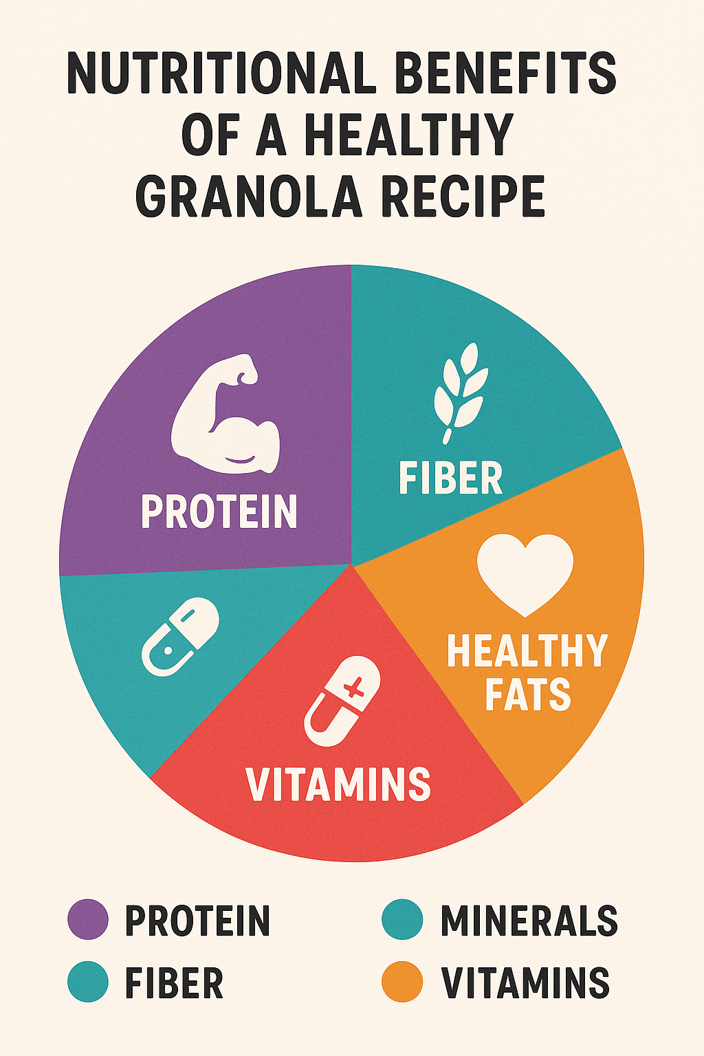 7 Easy Healthy Granola Recipes for Nutritious Homemade Snacks 5 Nutritional benefits breakdown of a healthy granola recipe shown in a colorful pie chart