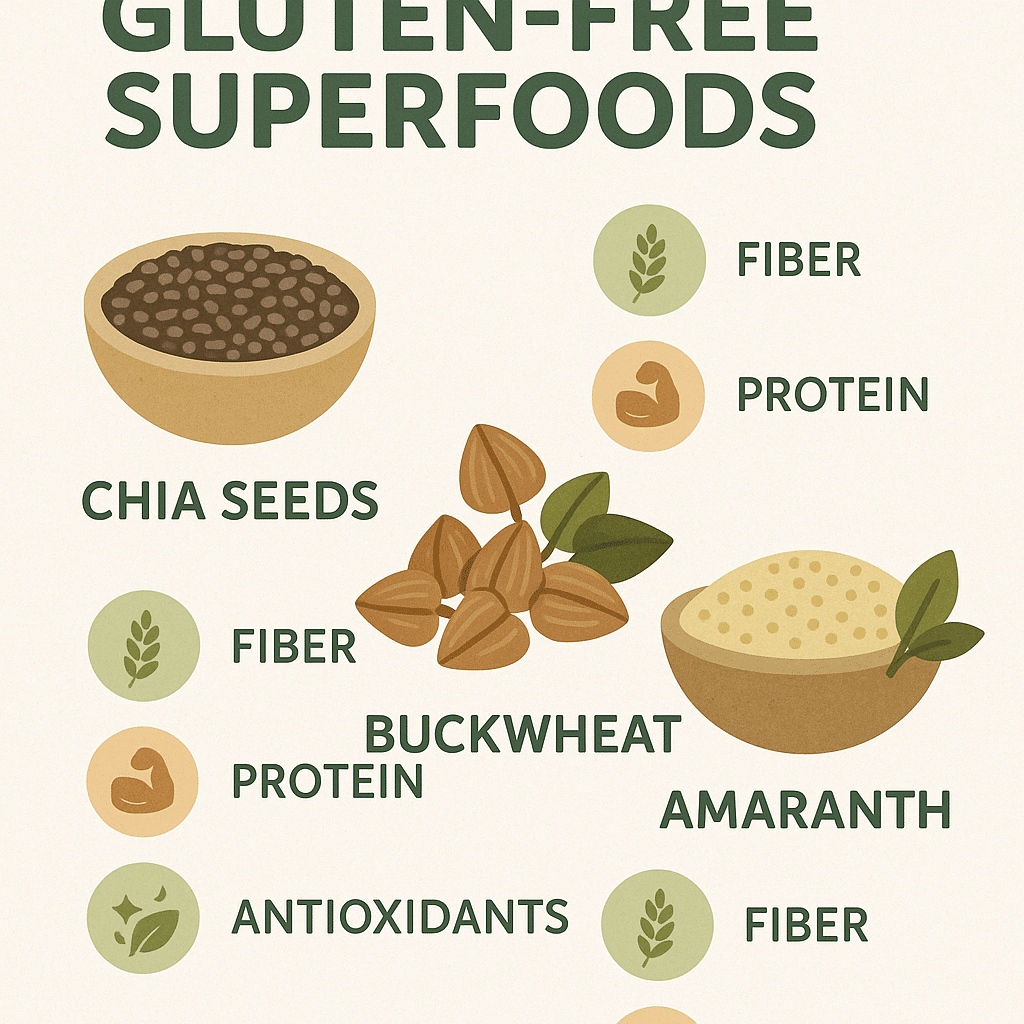 Nutritional benefits chart of gluten free superfoods in healthy recipes for natural wellness
