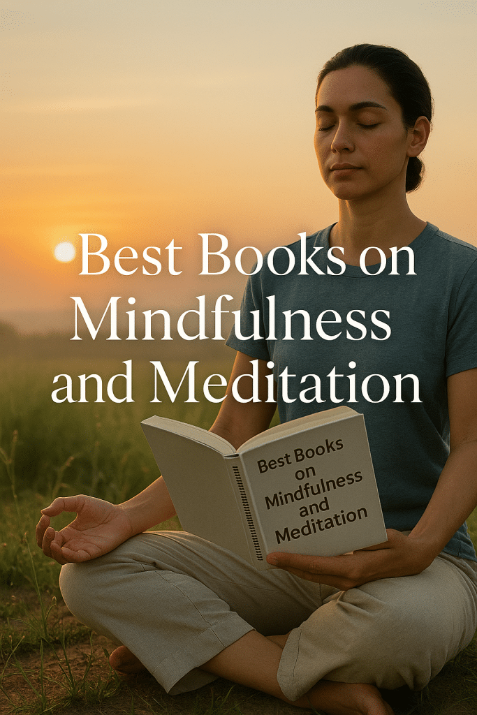 Top 10 Best Books on Mindfulness and Meditation for Wellness 7 Peaceful person meditating with a book on best books on mindfulness and meditation at sunrise.